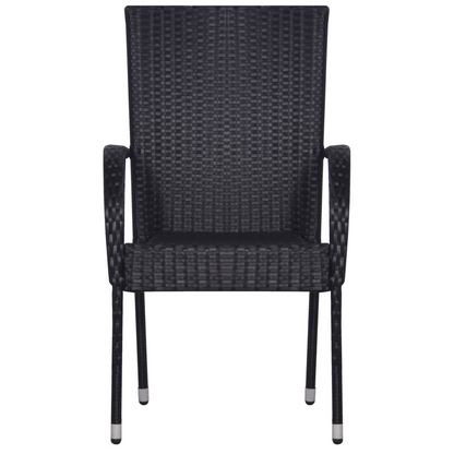 Stackable Black Poly Rattan Outdoor Chairs 6 pcs