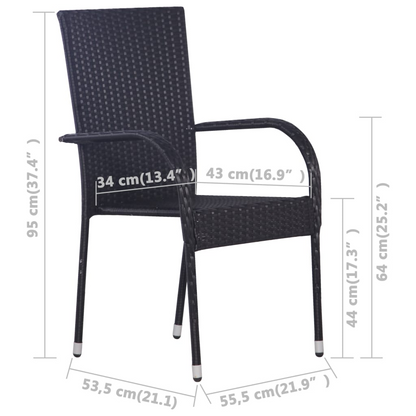 Stackable Black Poly Rattan Outdoor Chairs 6 pcs