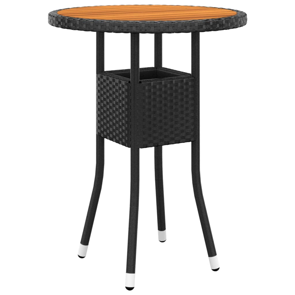  Acacia Wood and Black Poly Rattan Garden Table 60x75 cm