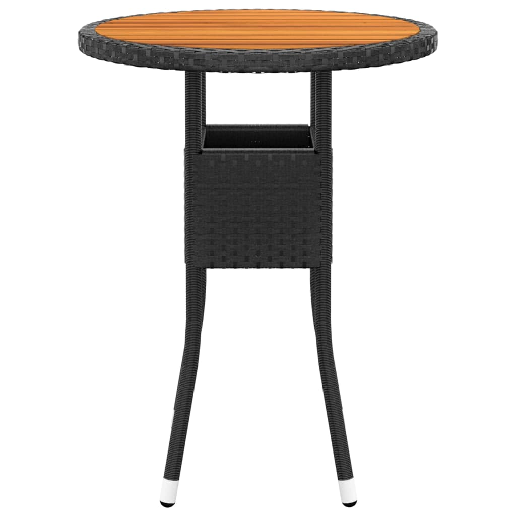  Acacia Wood and Black Poly Rattan Garden Table 60x75 cm