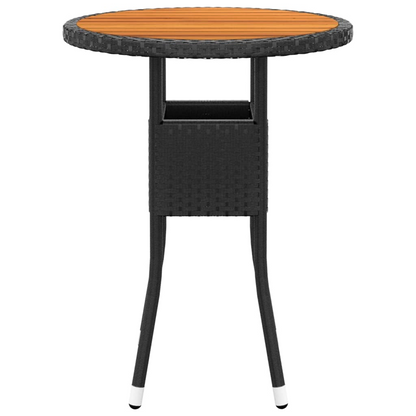  Acacia Wood and Black Poly Rattan Garden Table 60x75 cm