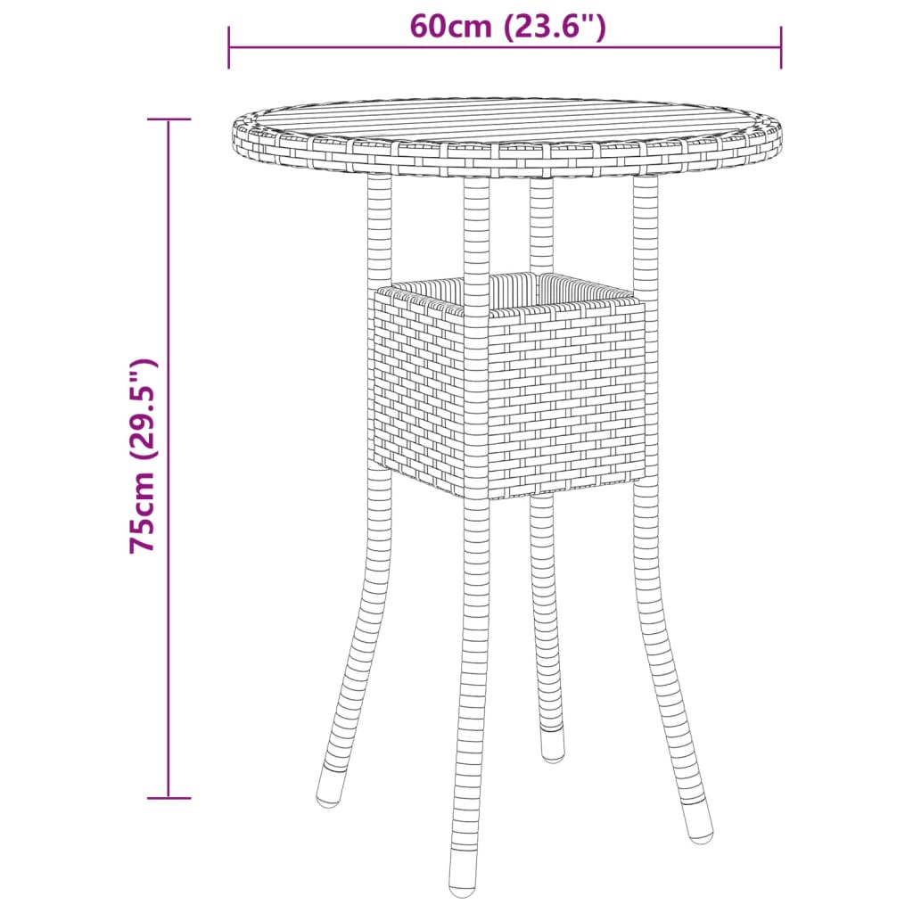  Acacia Wood and Black Poly Rattan Garden Table 60x75 cm