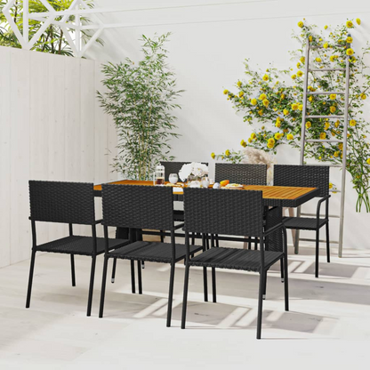 7 Piece Black Poly Rattan Outdoor Dining Set