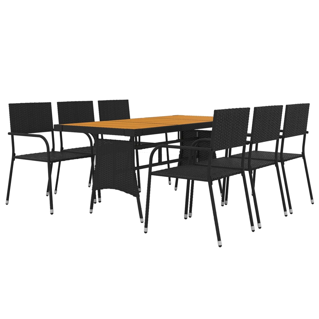 7 Piece Black Poly Rattan Outdoor Dining Set