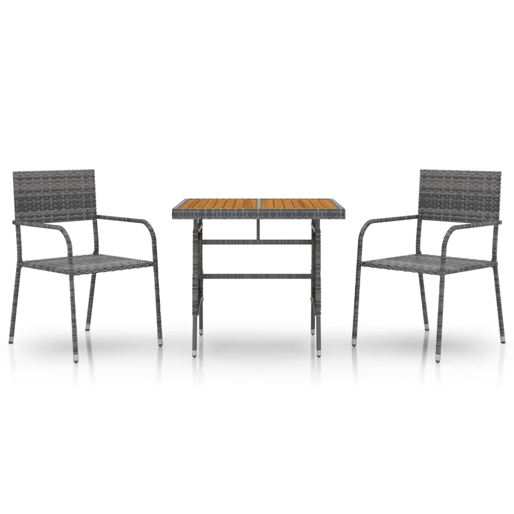 3 Piece Grey Poly Rattan Outdoor Dining Set