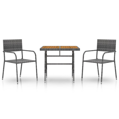 3 Piece Grey Poly Rattan Outdoor Dining Set