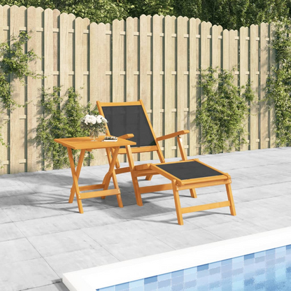 Solid Wood Acacia and Textilene Deck Chair with Table