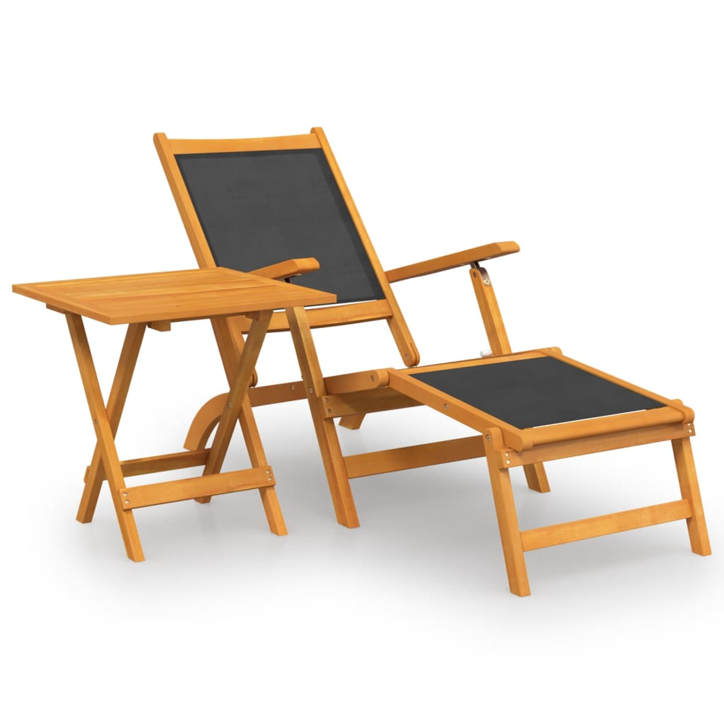 Solid Wood Acacia and Textilene Deck Chair with Table