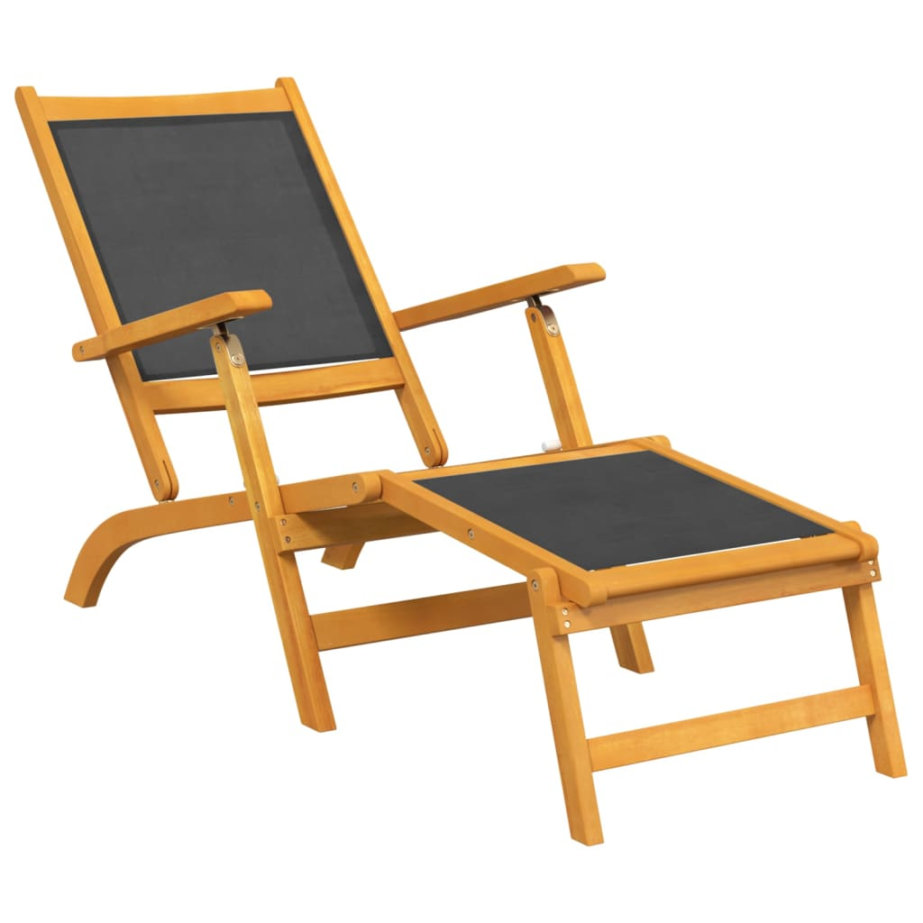 Solid Wood Acacia and Textilene Deck Chair with Table