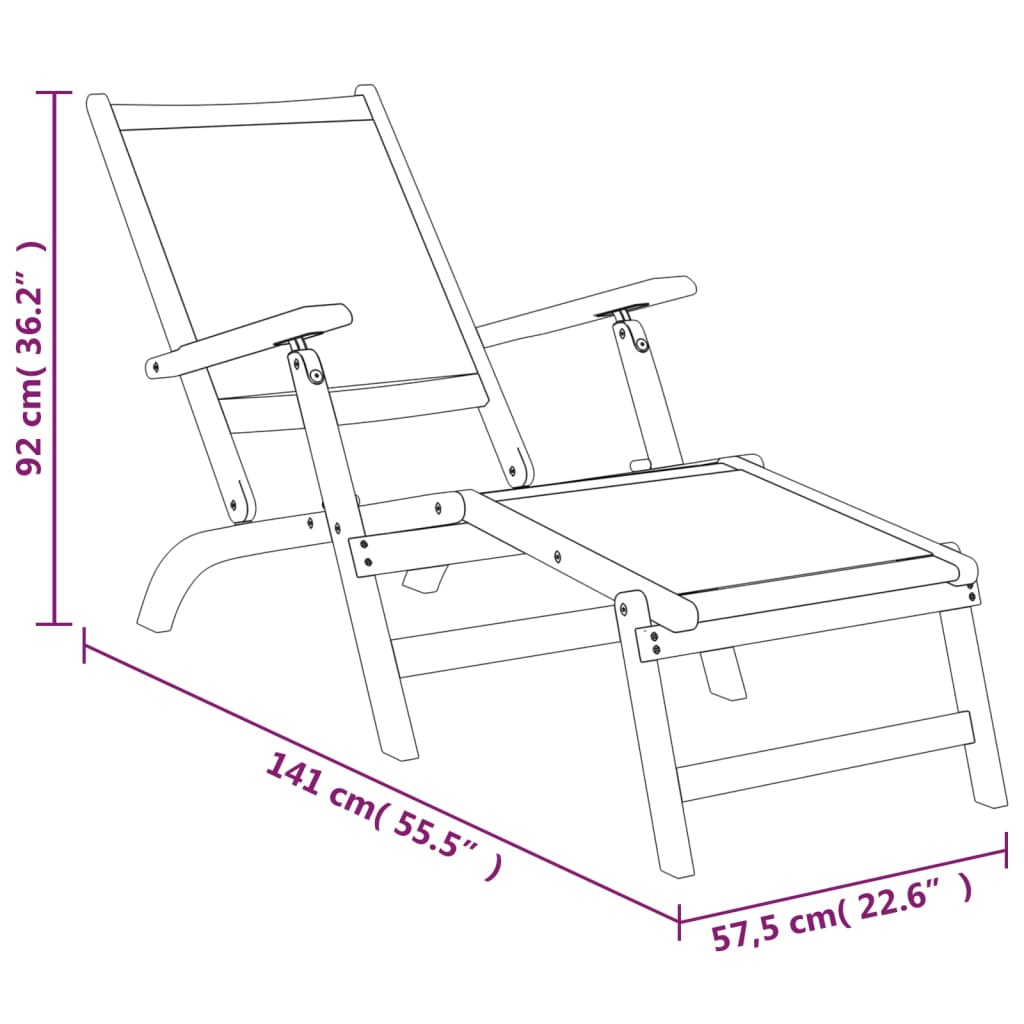 Solid Wood Acacia and Textilene Deck Chair with Table