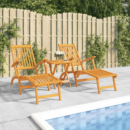 Solid Acacia Wood Deck Chairs with Footrests 2 pcs