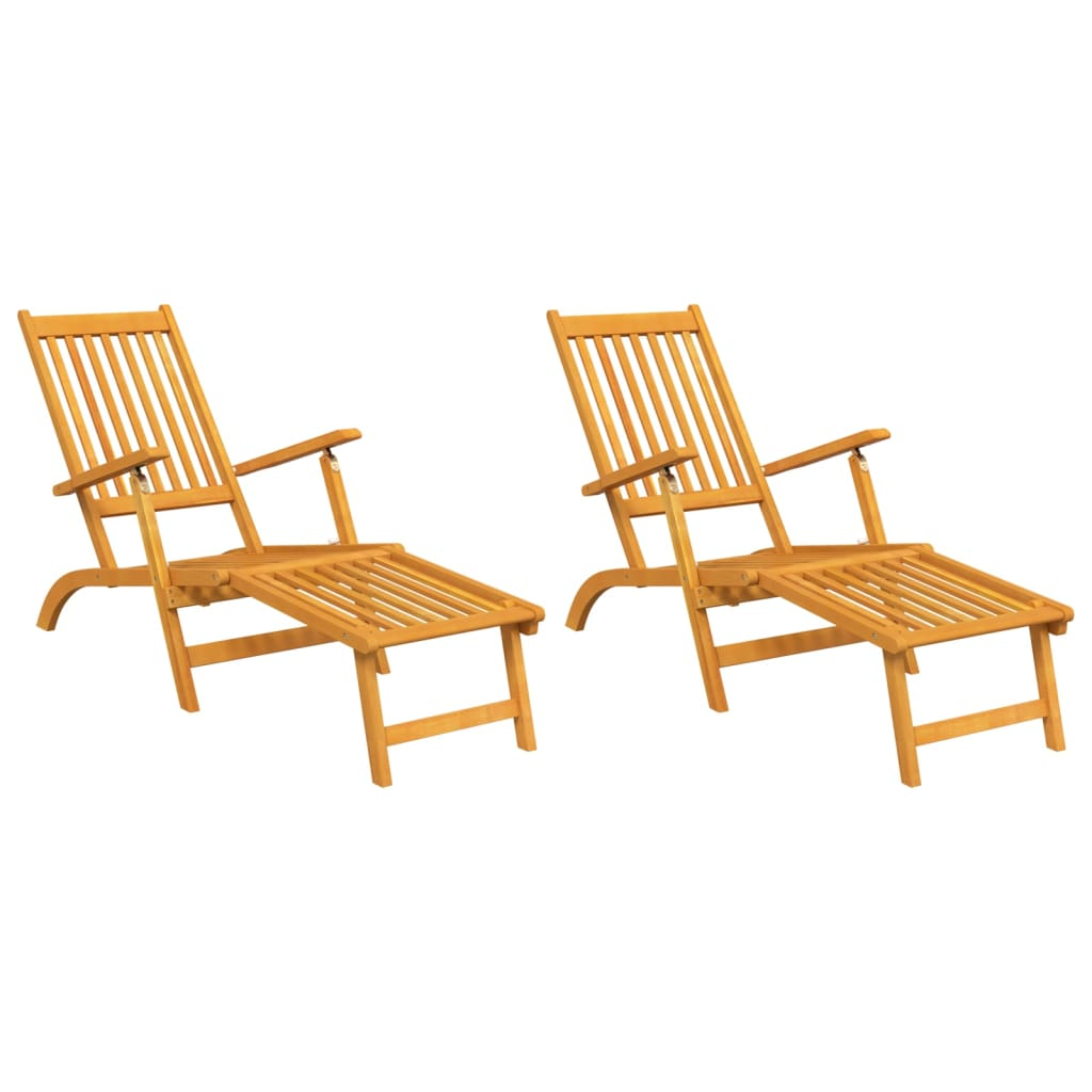 Solid Acacia Wood Deck Chairs with Footrests 2 pcs