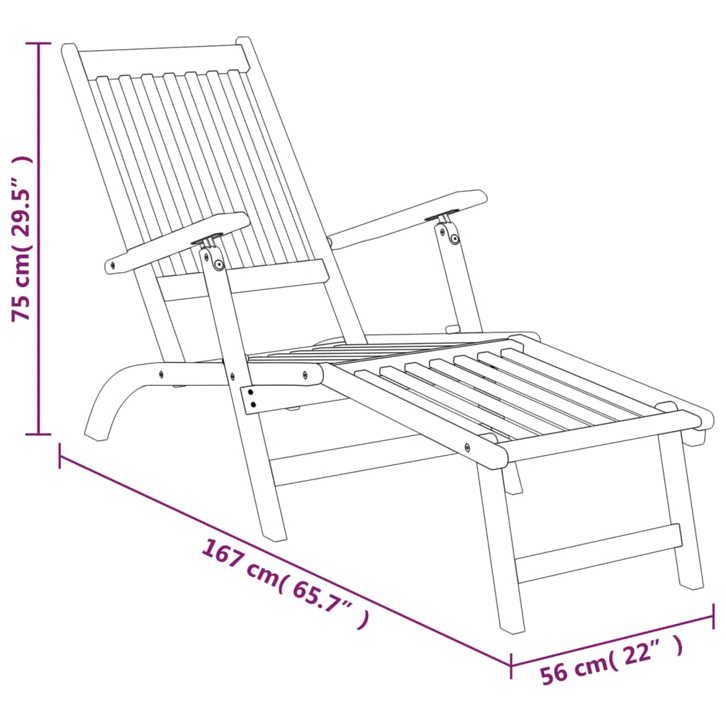 Solid Acacia Wood Deck Chairs with Footrests 2 pcs