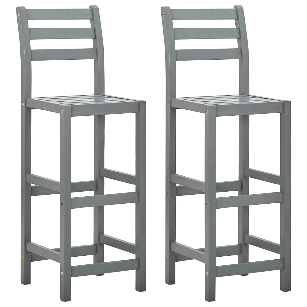 Grey 2 pcs Solid Acacia Wood Bar Stools 