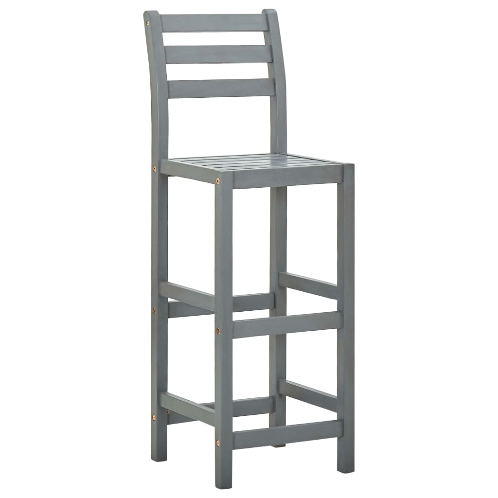 Grey 2 pcs Solid Acacia Wood Bar Stools 