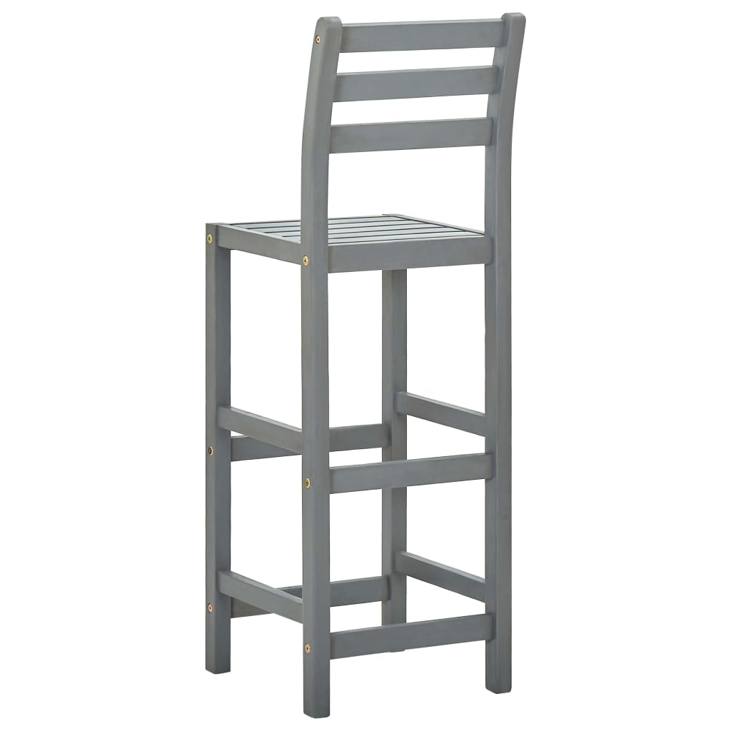 Grey 2 pcs Solid Acacia Wood Bar Stools 