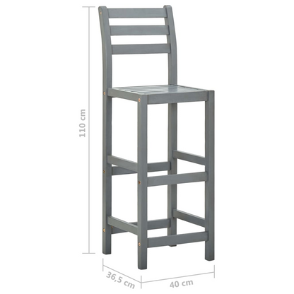 Grey 2 pcs Solid Acacia Wood Bar Stools 