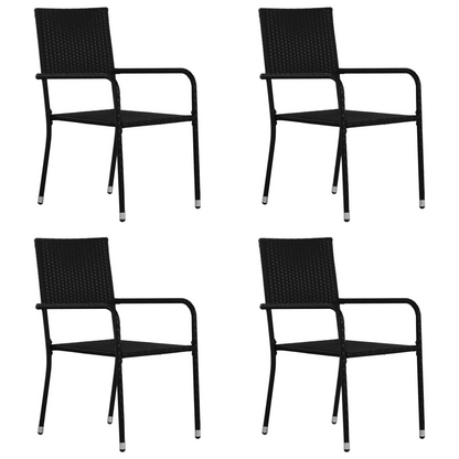 Outdoor Black Poly Rattan Dining Chairs 4 pcs