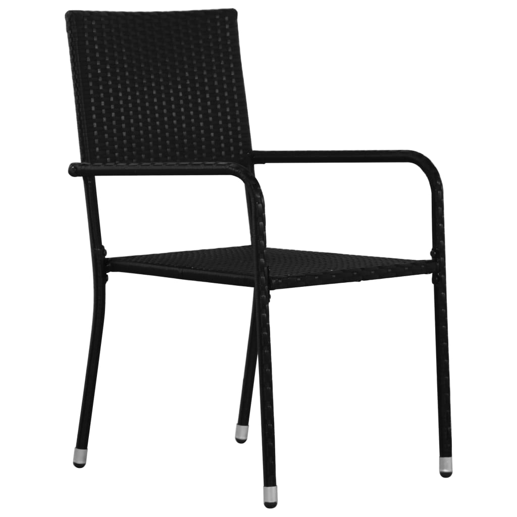 Outdoor Black Poly Rattan Dining Chairs 4 pcs