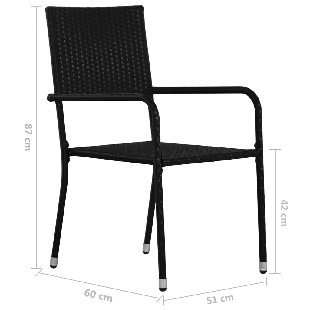 Outdoor Black Poly Rattan Dining Chairs 4 pcs