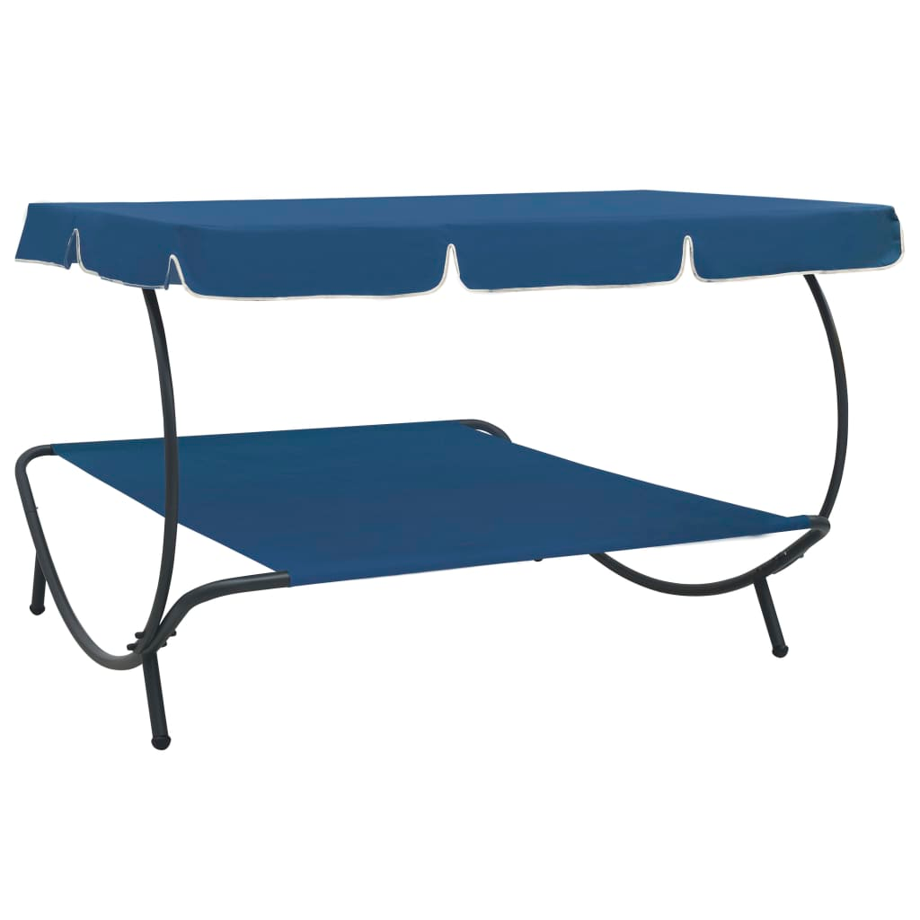 Blue Outdoor Lounge Bed with Canopy