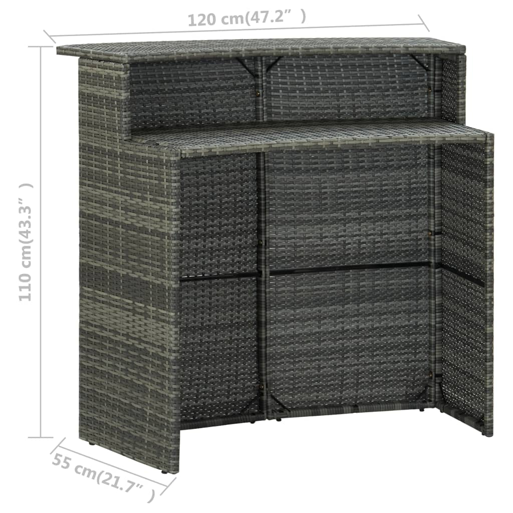 Grey Poly Rattan Garden Bar Table 120x55x110 cm