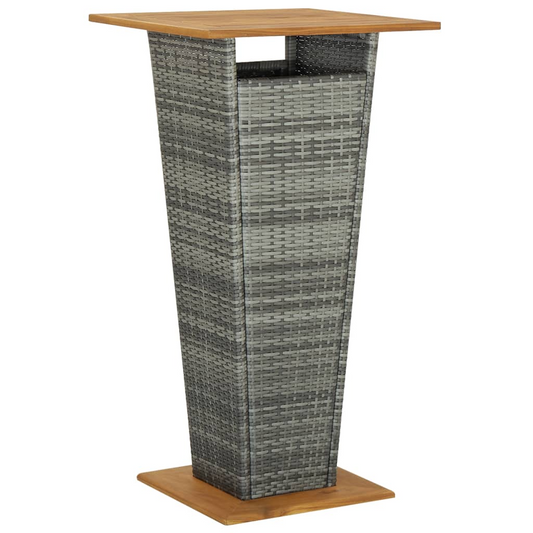  Grey Poly Rattan and Solid Acacia Wood Bar Table 60x60x110 cm