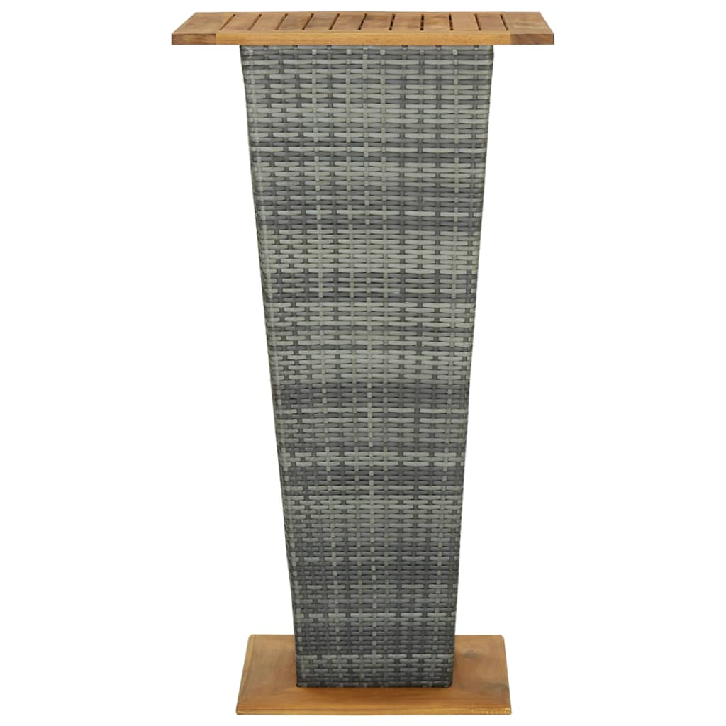  Grey Poly Rattan and Solid Acacia Wood Bar Table 60x60x110 cm