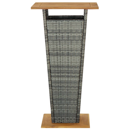  Grey Poly Rattan and Solid Acacia Wood Bar Table 60x60x110 cm