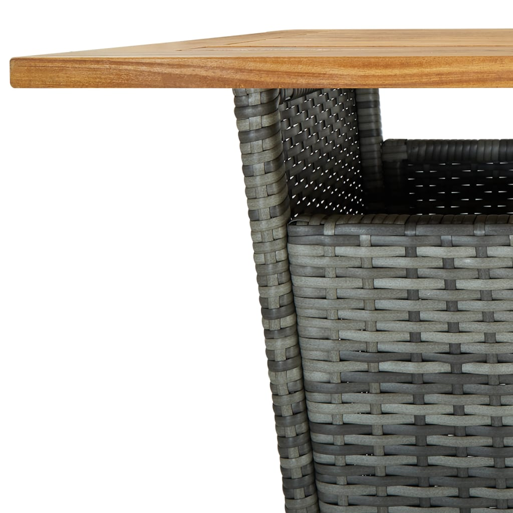  Grey Poly Rattan and Solid Acacia Wood Bar Table 60x60x110 cm