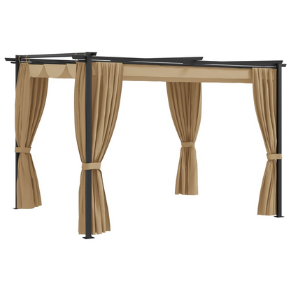 Taupe Steel Gazebo with Curtains