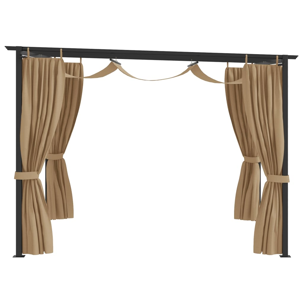 Taupe Steel Gazebo with Curtains