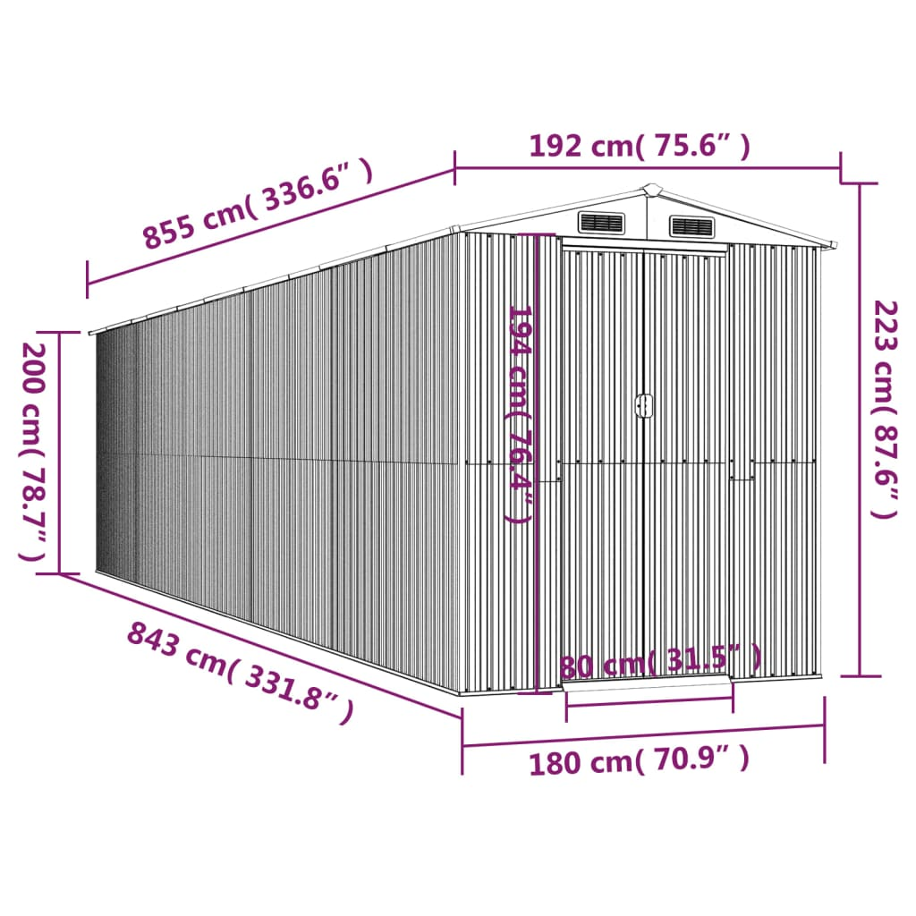 Garden Shed Anthracite 192x855x223 cm