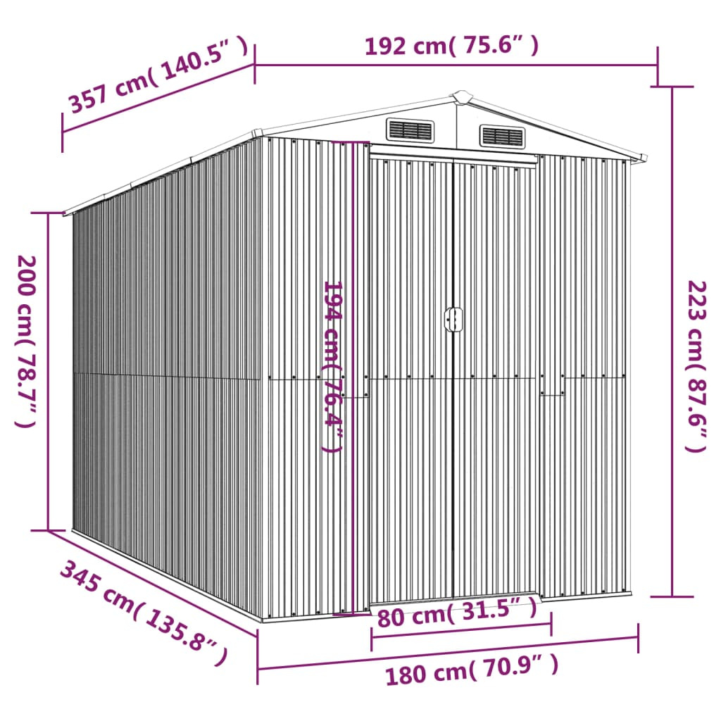 Garden Shed Anthracite 192x357x223 cm