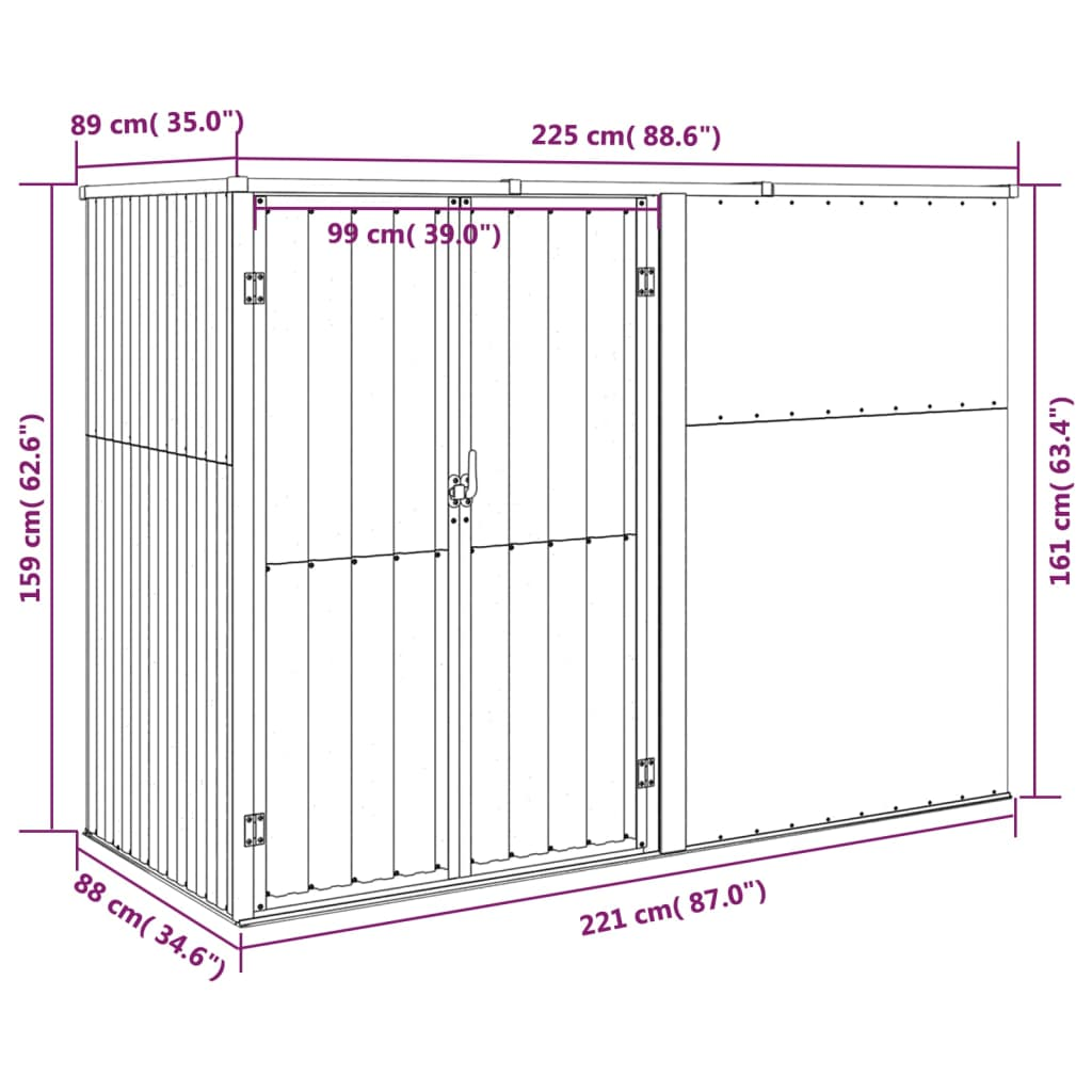 Garden Tool Shed Anthracite 225x89x161 cm