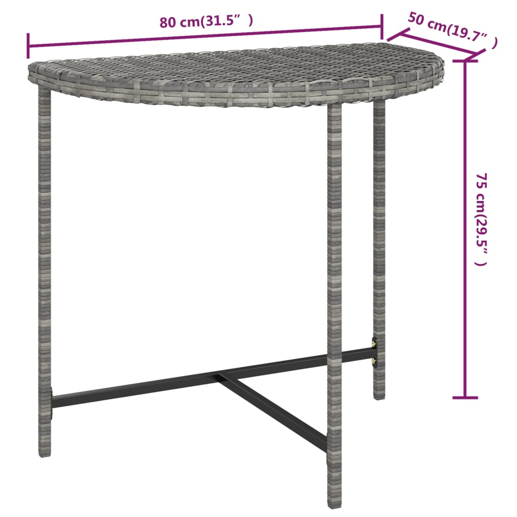  Grey Poly Rattan Garden Table 80x50x75 cm