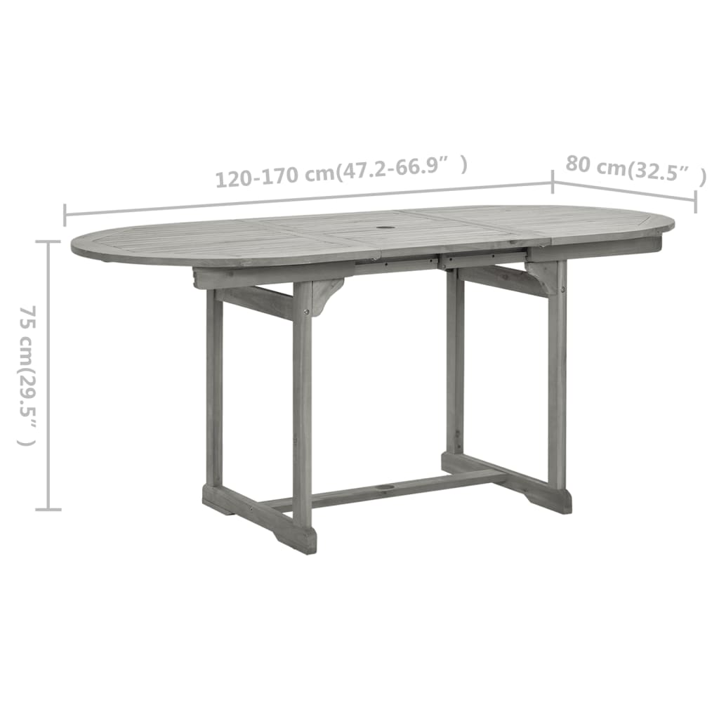  Solid Acacia Wood Garden Dining Table (120-170)x80x75 cm