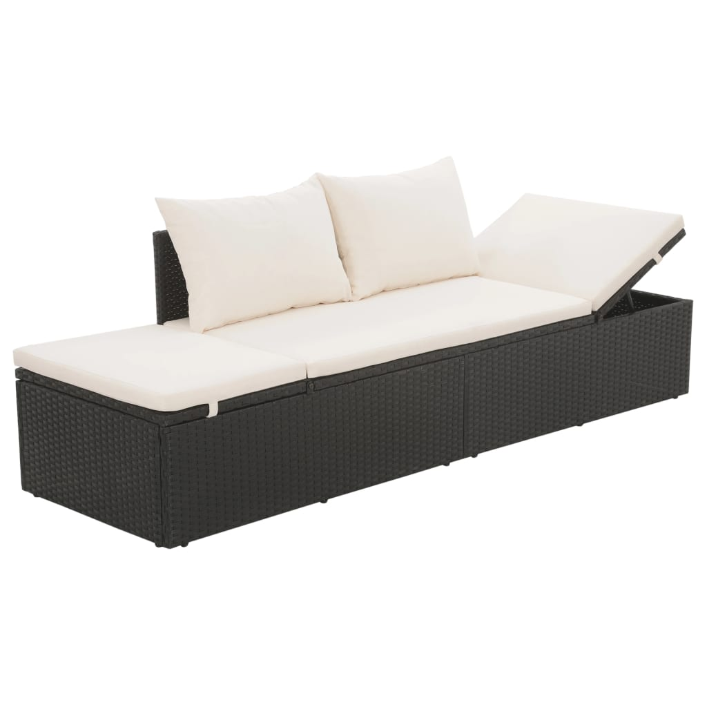 Black Outdoor Lounge Bed with Cushion & Pillows