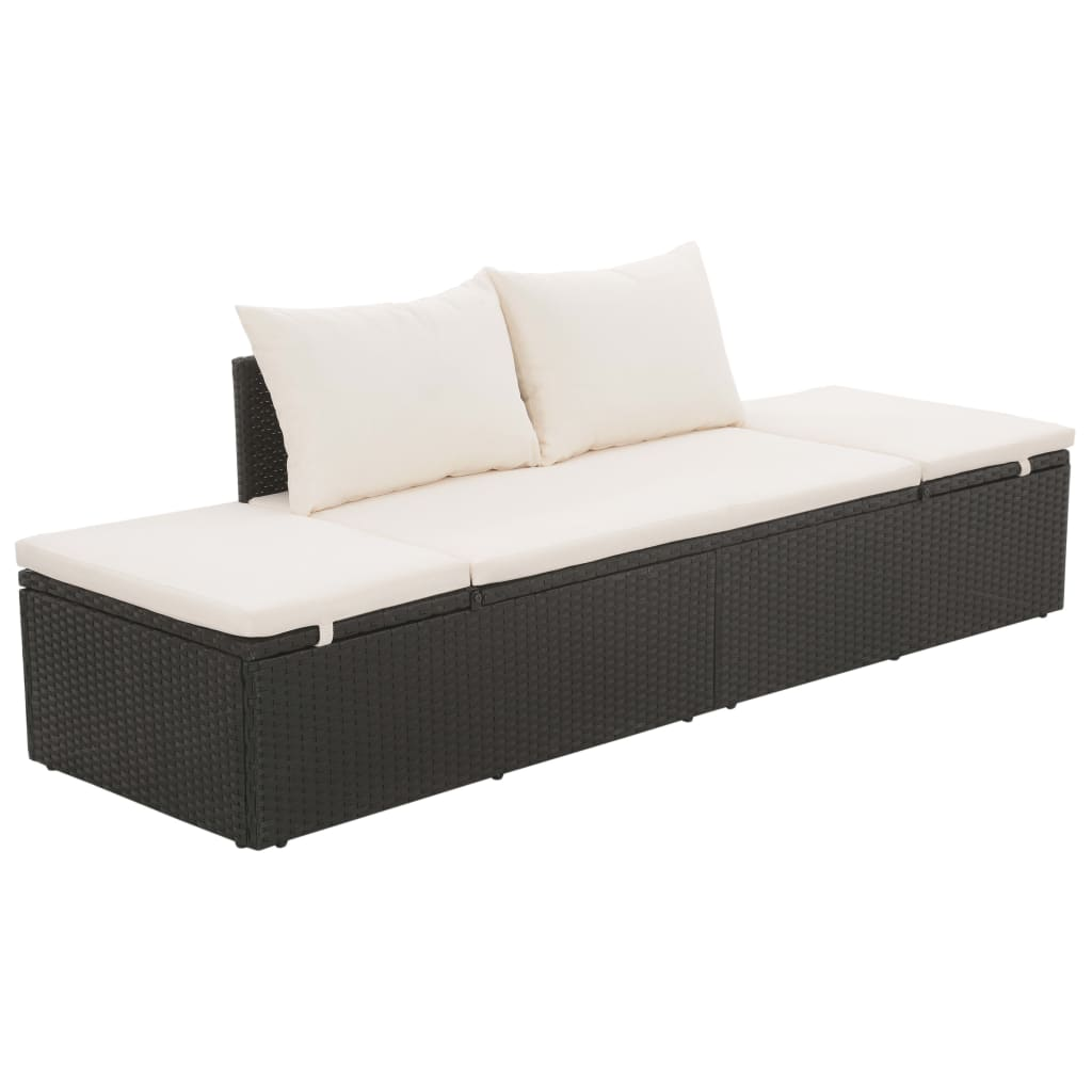 Black Outdoor Lounge Bed with Cushion & Pillows