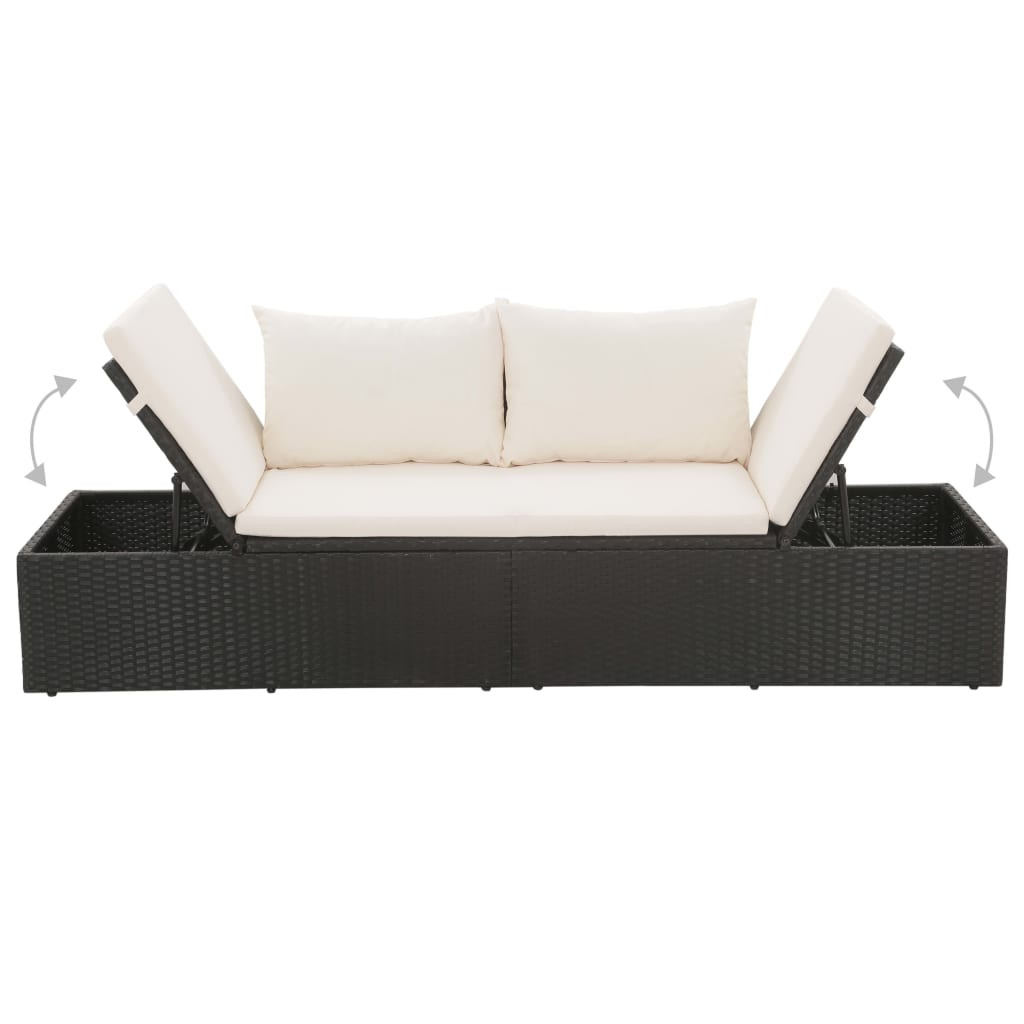 Black Outdoor Lounge Bed with Cushion & Pillows