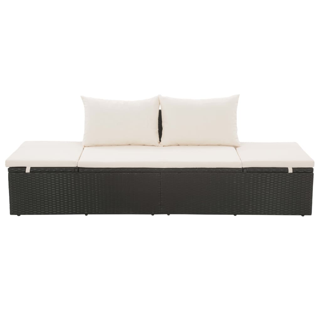 Black Outdoor Lounge Bed with Cushion & Pillows