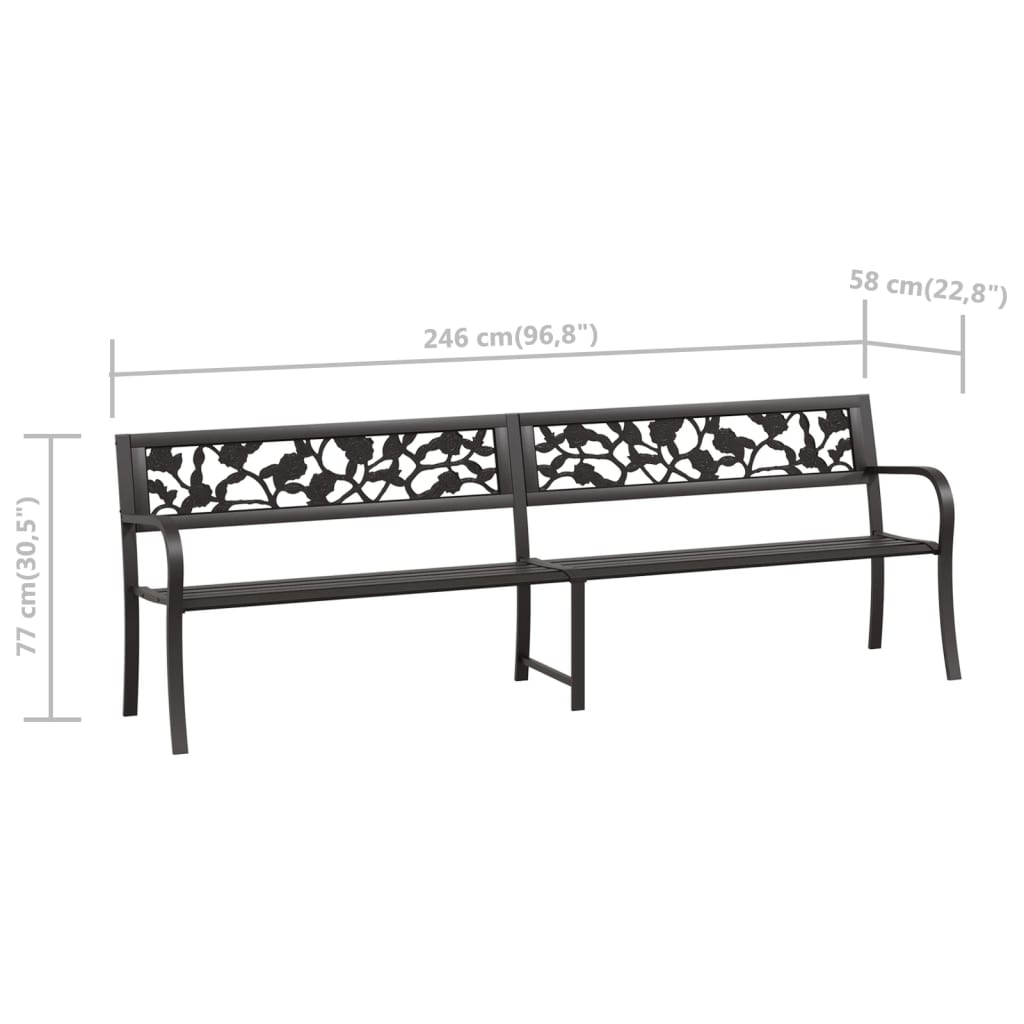 Twin Black Steel Garden Bench