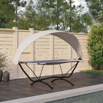 Steel and Oxford Fabric Outdoor Lounge Bed with Cream Canopy 