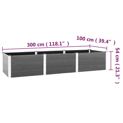 Garden Raised Bed Grey 300x100x54 cm WPC