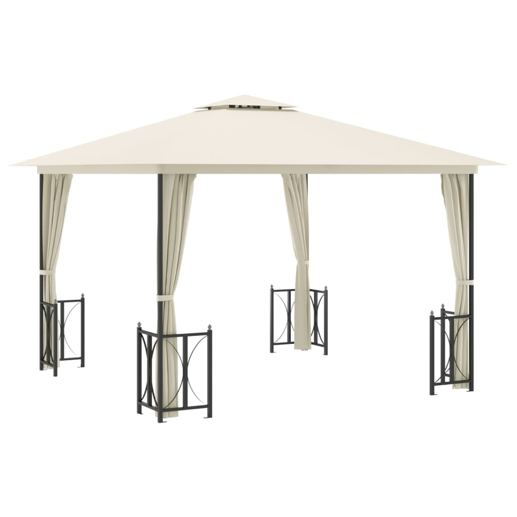 Cream Gazebo with Sidewalls & Double Roofs