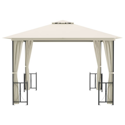 Cream Gazebo with Sidewalls & Double Roofs