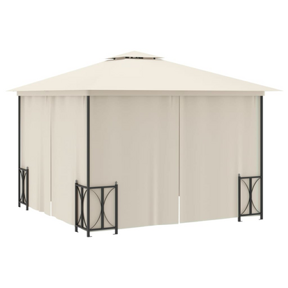 Cream Gazebo with Sidewalls & Double Roofs