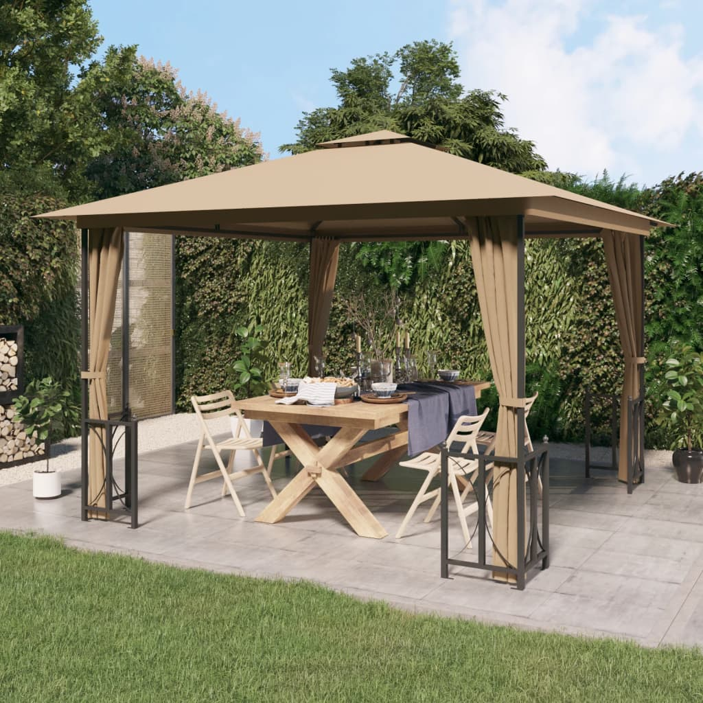 Taupe Gazebo with Sidewalls & Double Roofs