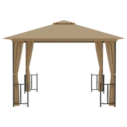 Taupe Gazebo with Sidewalls & Double Roofs