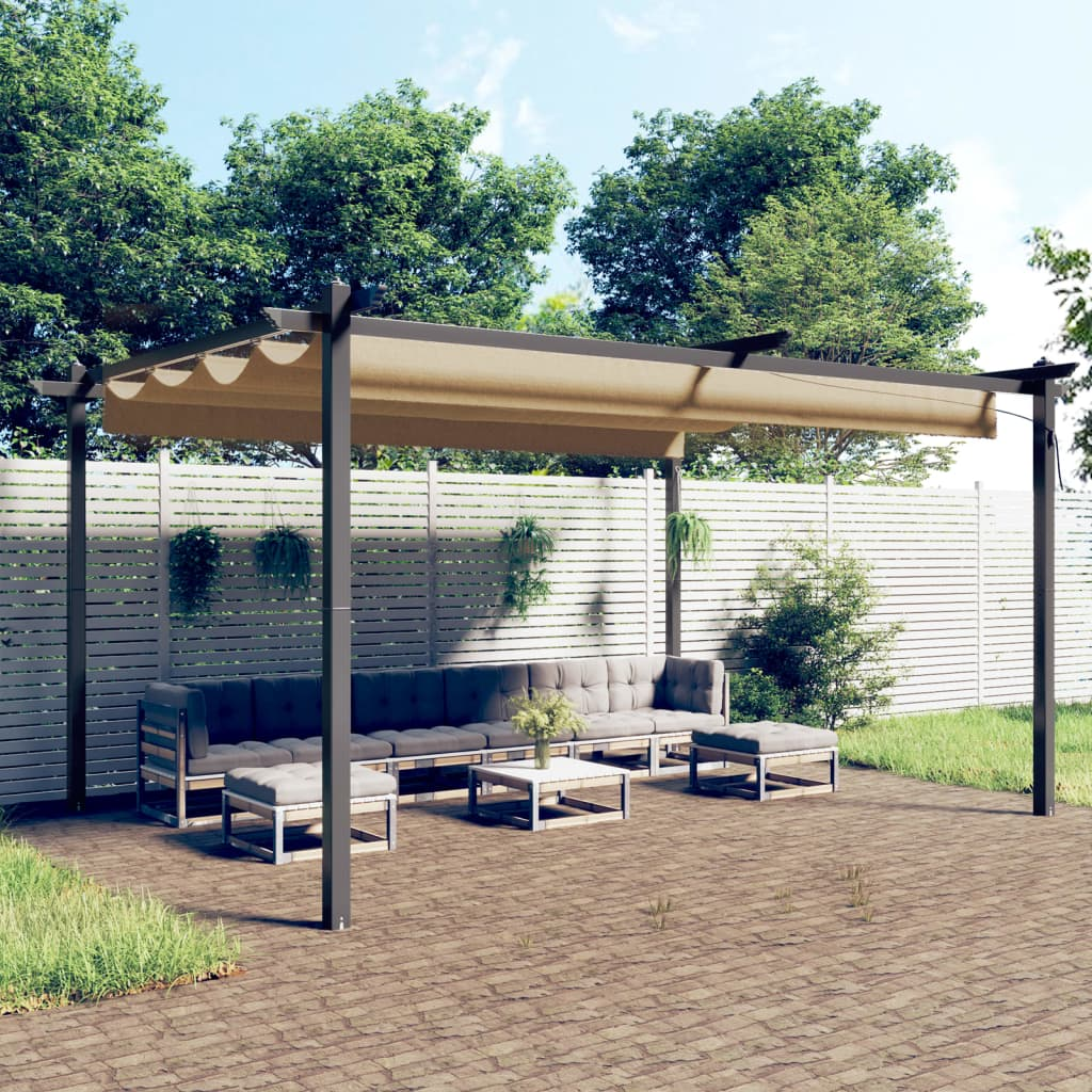 Taupe Garden Gazebo with Retractable Roof